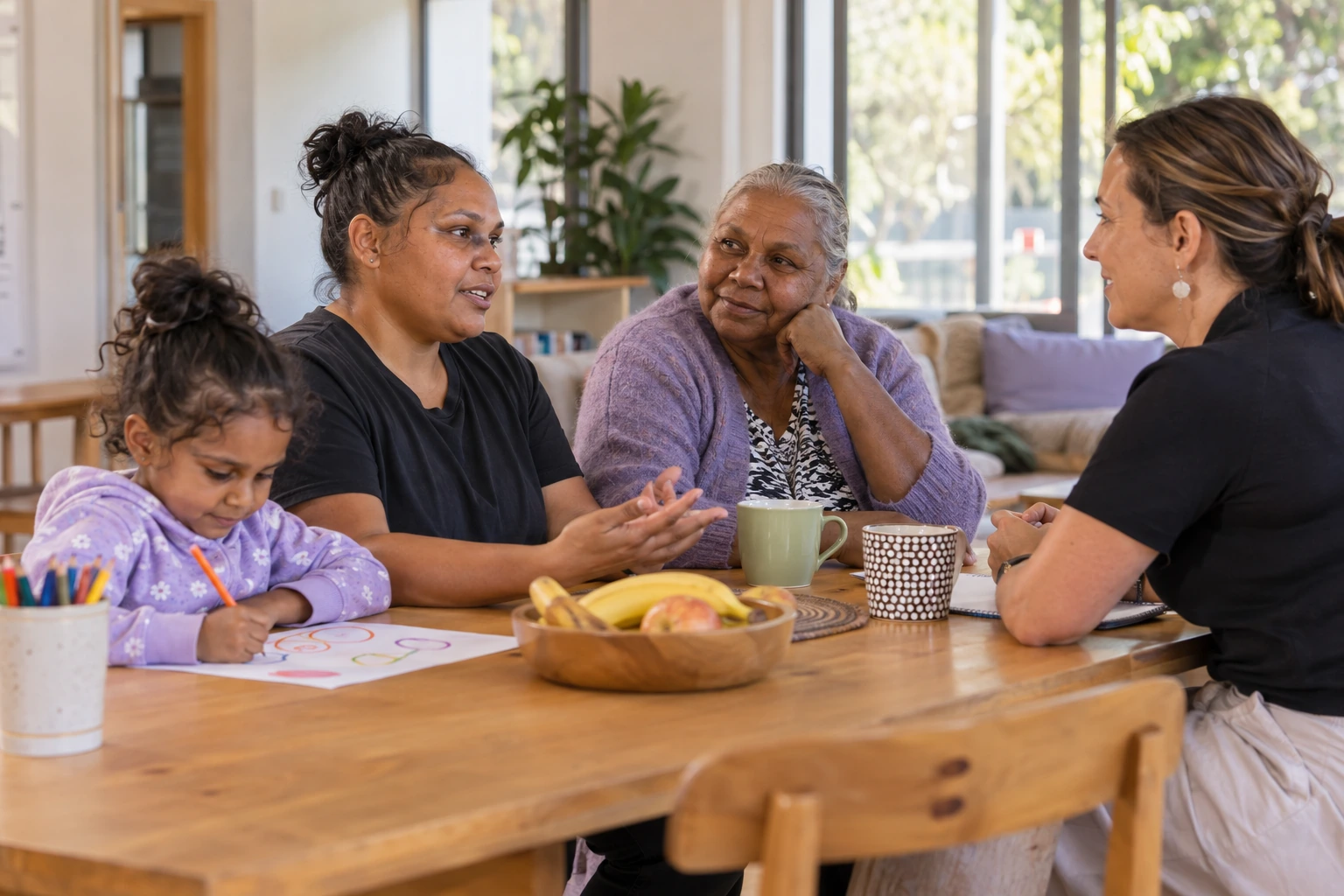 A family and practitioner having a conversation.