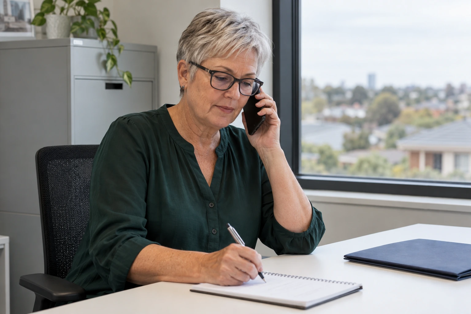A coordinator speaking on the telephone.