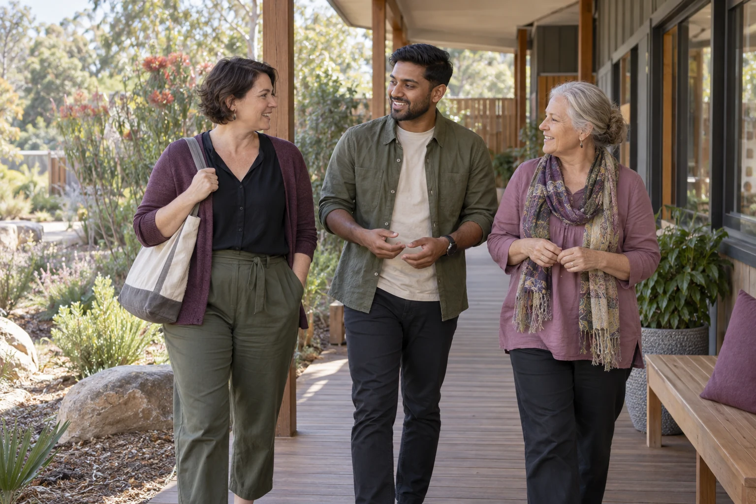Colleagues arriving together at a community support centre.