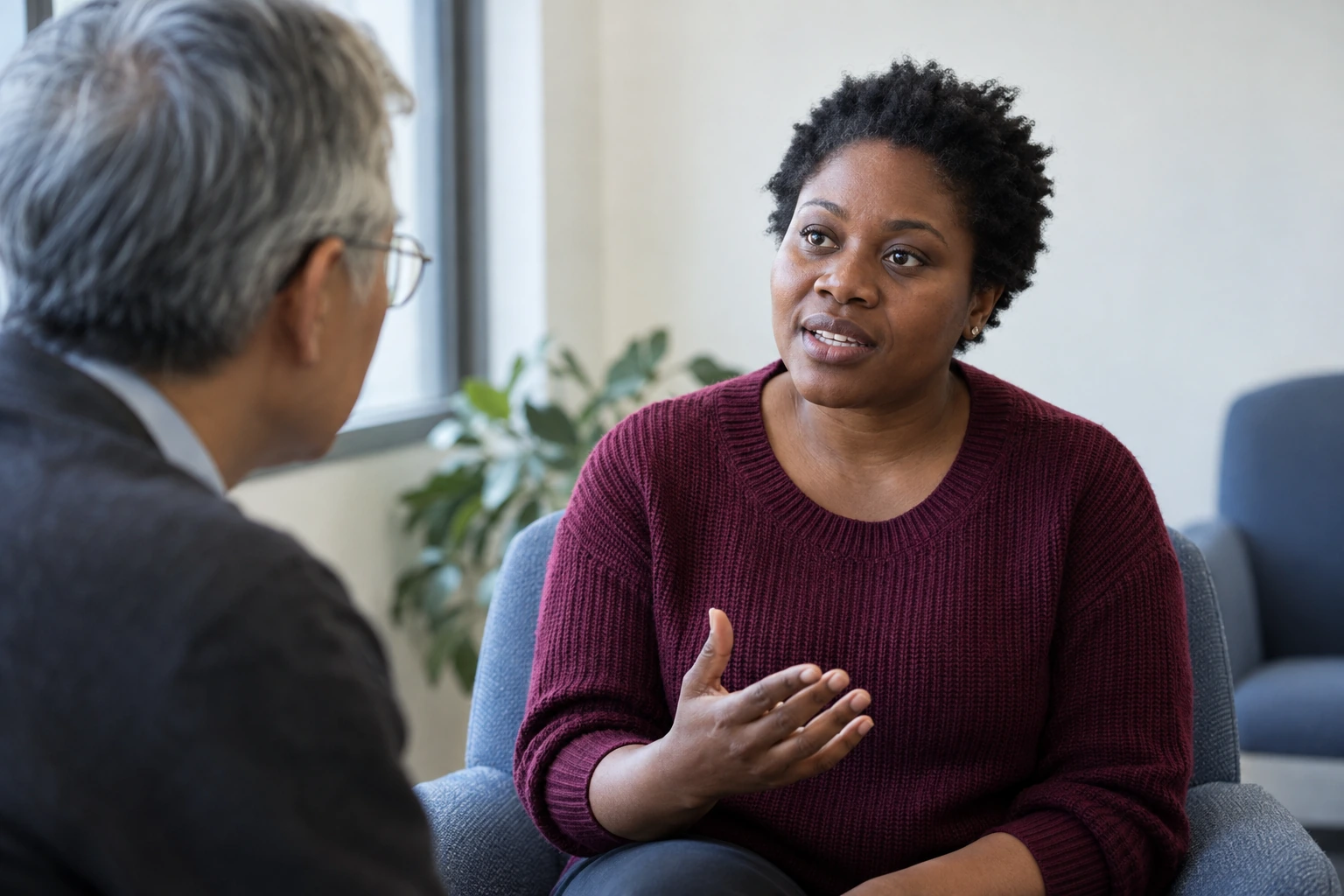 A mother explaining her priorities to a practitioner.